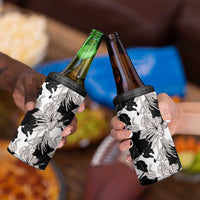 Black White Monotone Tropical Flowers Pattern 4 in 1 Can Cooler Tumbler LT01 - Polynesian Pride