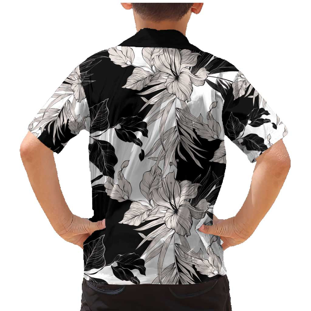 Black White Monotone Tropical Flowers Pattern Family Matching Mermaid Dress and Hawaiian Shirt LT01 - Polynesian Pride