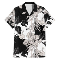 Black White Monotone Tropical Flowers Pattern Family Matching Mermaid Dress and Hawaiian Shirt LT01 Dad's Shirt - Short Sleeve Black - Polynesian Pride