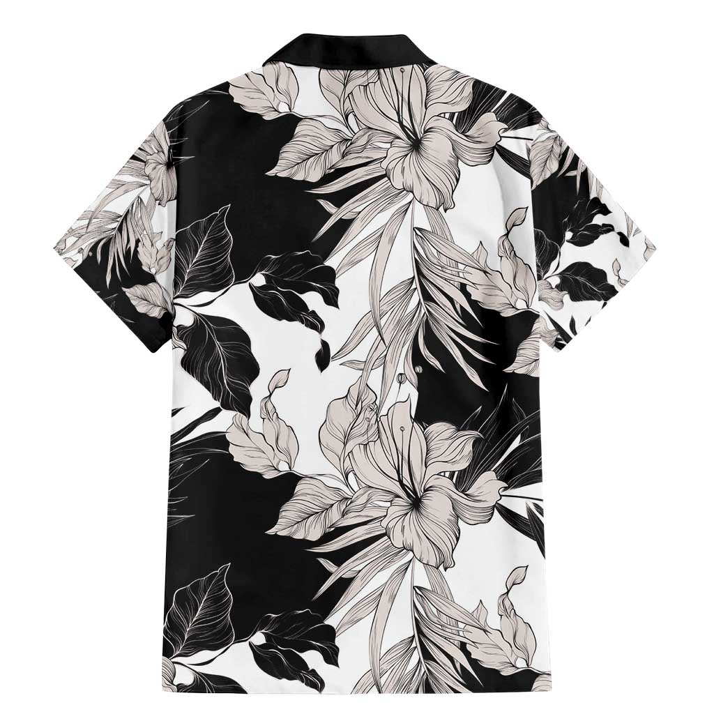 Black White Monotone Tropical Flowers Pattern Family Matching Mermaid Dress and Hawaiian Shirt LT01 - Polynesian Pride