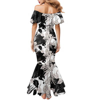 Black White Monotone Tropical Flowers Pattern Family Matching Mermaid Dress and Hawaiian Shirt LT01 - Polynesian Pride