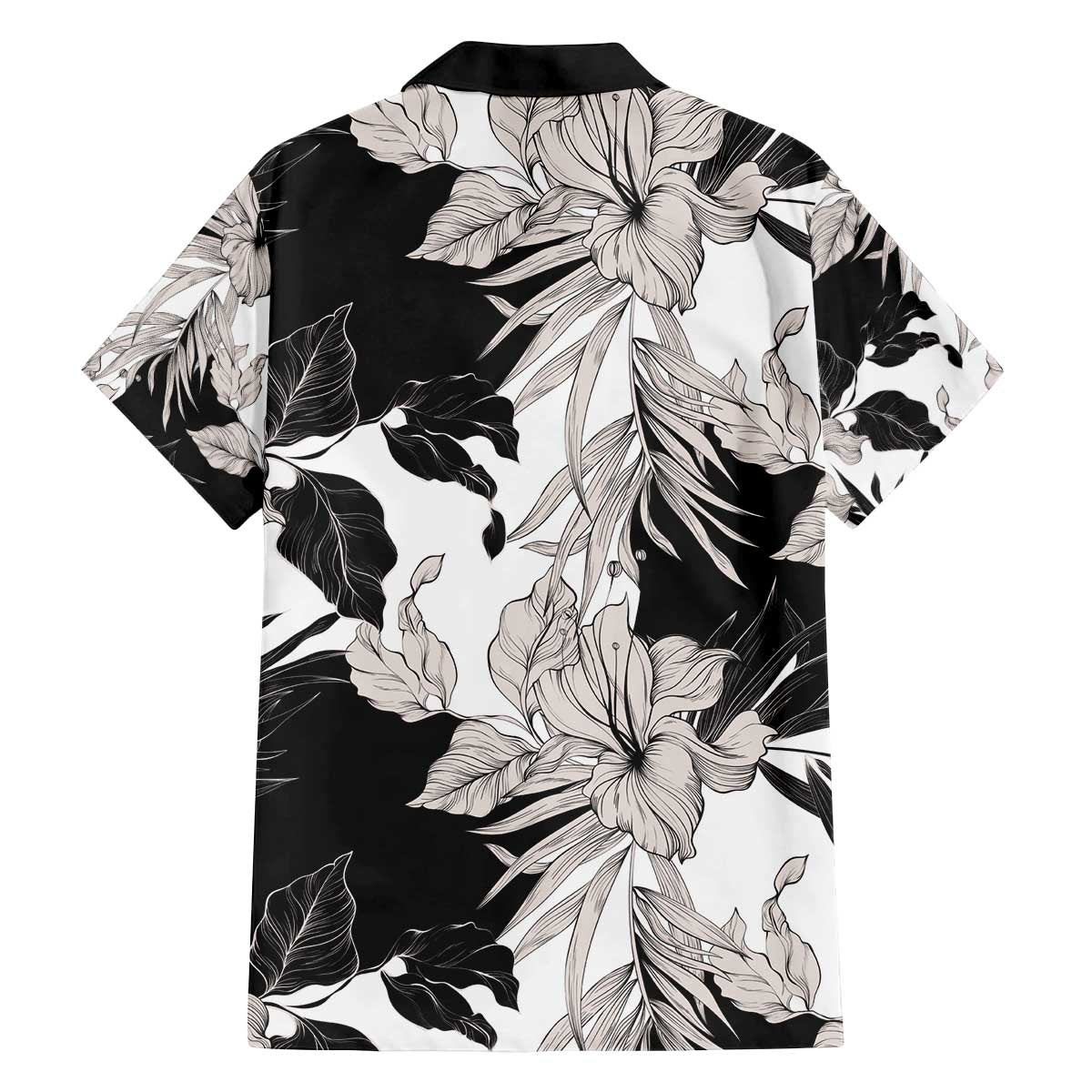 Black White Monotone Tropical Flowers Pattern Family Matching Off The Shoulder Long Sleeve Dress and Hawaiian Shirt LT01 - Polynesian Pride