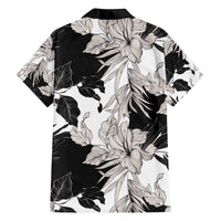 Black White Monotone Tropical Flowers Pattern Family Matching Off The Shoulder Long Sleeve Dress and Hawaiian Shirt LT01 - Polynesian Pride