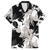 Black White Monotone Tropical Flowers Pattern Family Matching Short Sleeve Bodycon Dress and Hawaiian Shirt LT01 Dad's Shirt - Short Sleeve Black - Polynesian Pride