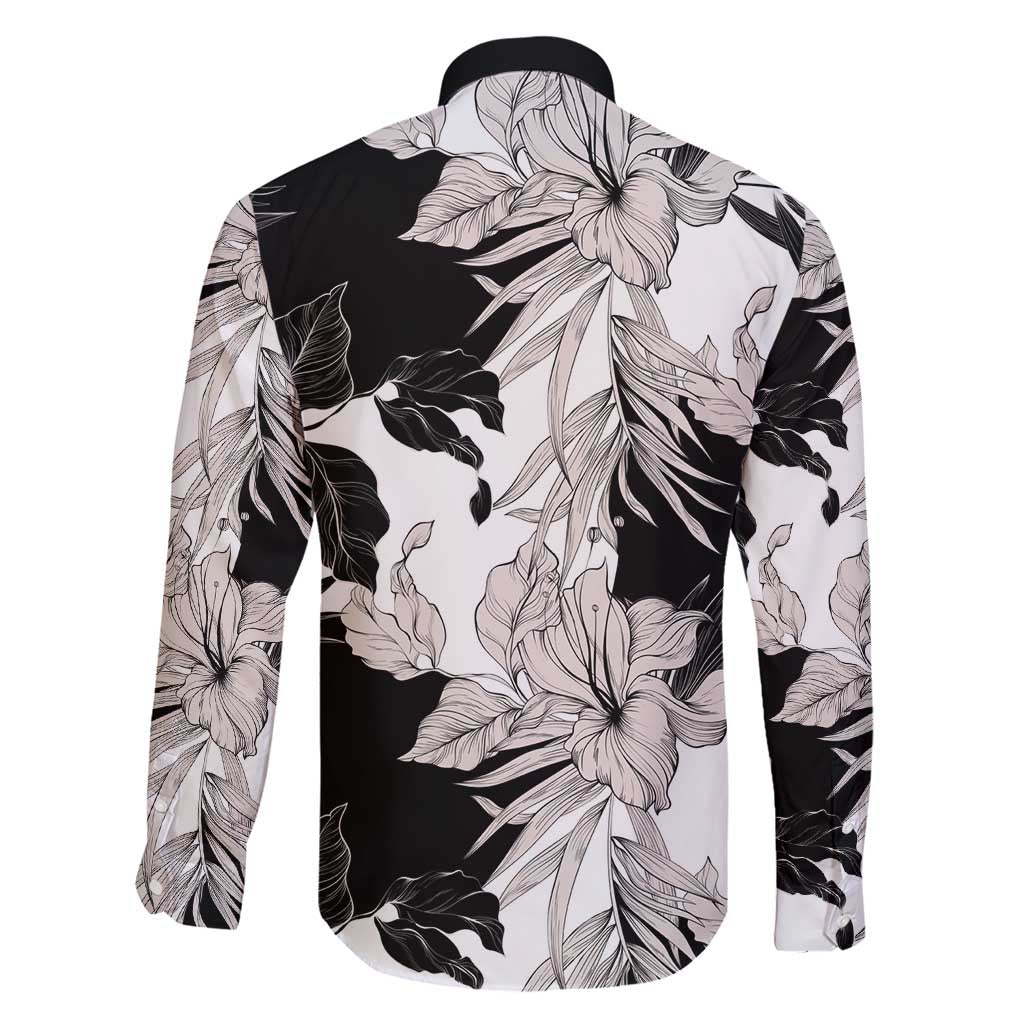 Black White Monotone Tropical Flowers Pattern Family Matching Short Sleeve Bodycon Dress and Hawaiian Shirt LT01 - Polynesian Pride