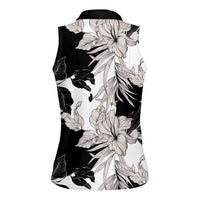 Black White Monotone Tropical Flowers Pattern Women Sleeveless Polo Shirt LT01 - Polynesian Pride