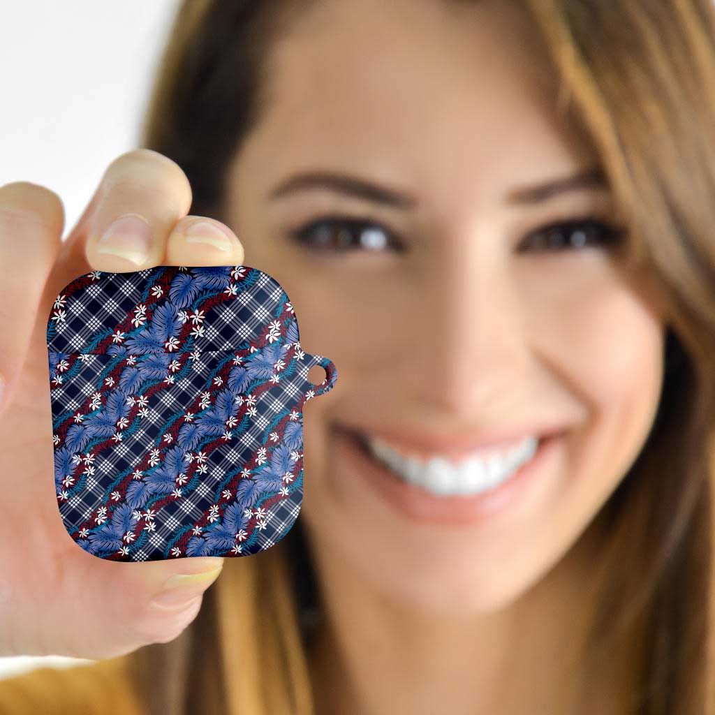 Polynesian Monstera Tiare Floral AirPods Case Royal Blue Tropical Plaid - Polynesian Pride