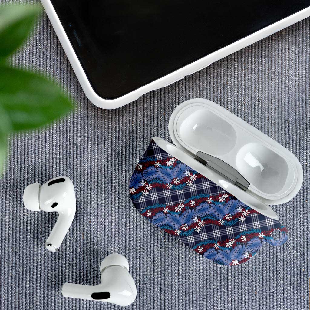 Polynesian Monstera Tiare Floral AirPods Case Royal Blue Tropical Plaid - Polynesian Pride