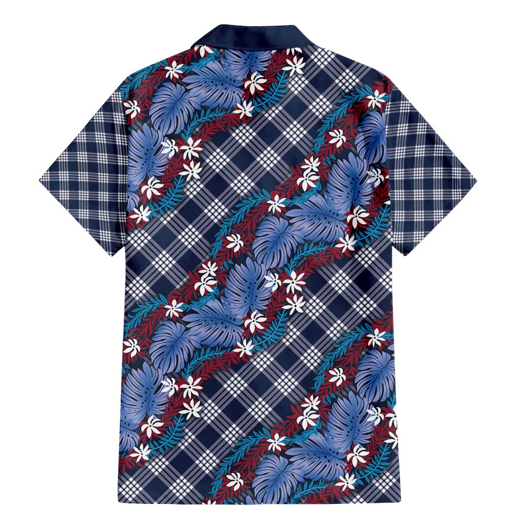 Polynesian Monstera Tiare Floral Family Matching Mermaid Dress and Hawaiian Shirt Royal Blue Tropical Plaid LT01 - Polynesian Pride