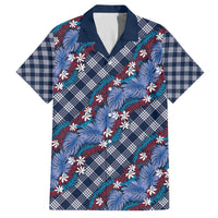 Polynesian Monstera Tiare Floral Family Matching Off The Shoulder Long Sleeve Dress and Hawaiian Shirt Royal Blue Tropical Plaid LT01 Dad's Shirt - Short Sleeve Blue - Polynesian Pride