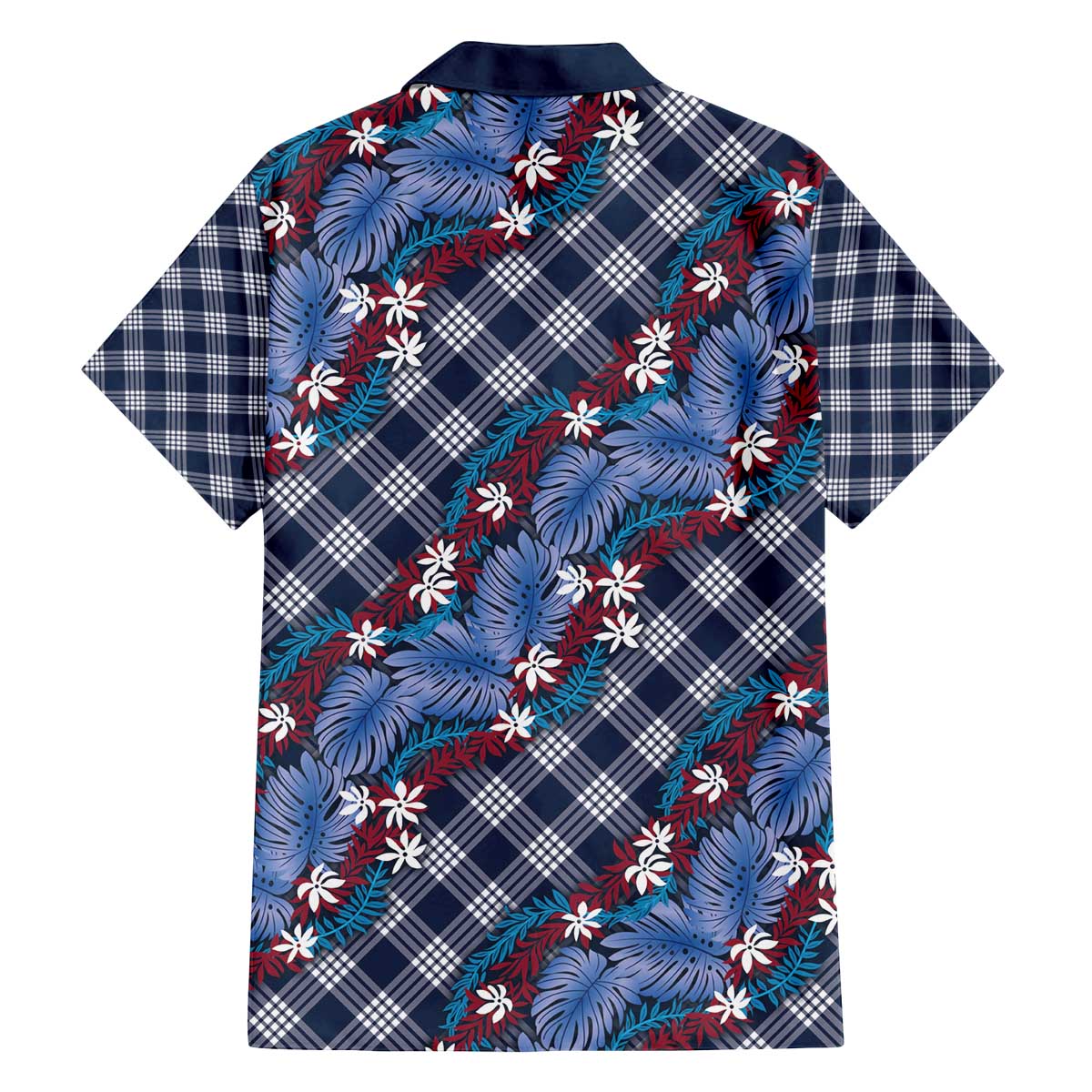 Polynesian Monstera Tiare Floral Family Matching Off The Shoulder Long Sleeve Dress and Hawaiian Shirt Royal Blue Tropical Plaid LT01 - Polynesian Pride