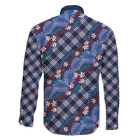 Polynesian Monstera Tiare Floral Family Matching Off The Shoulder Long Sleeve Dress and Hawaiian Shirt Royal Blue Tropical Plaid LT01 - Polynesian Pride