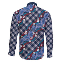 Polynesian Monstera Tiare Floral Family Matching Off Shoulder Maxi Dress and Hawaiian Shirt Royal Blue Tropical Plaid LT01 - Polynesian Pride