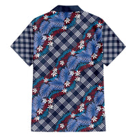 Polynesian Monstera Tiare Floral Family Matching Off Shoulder Short Dress and Hawaiian Shirt Royal Blue Tropical Plaid LT01 - Polynesian Pride