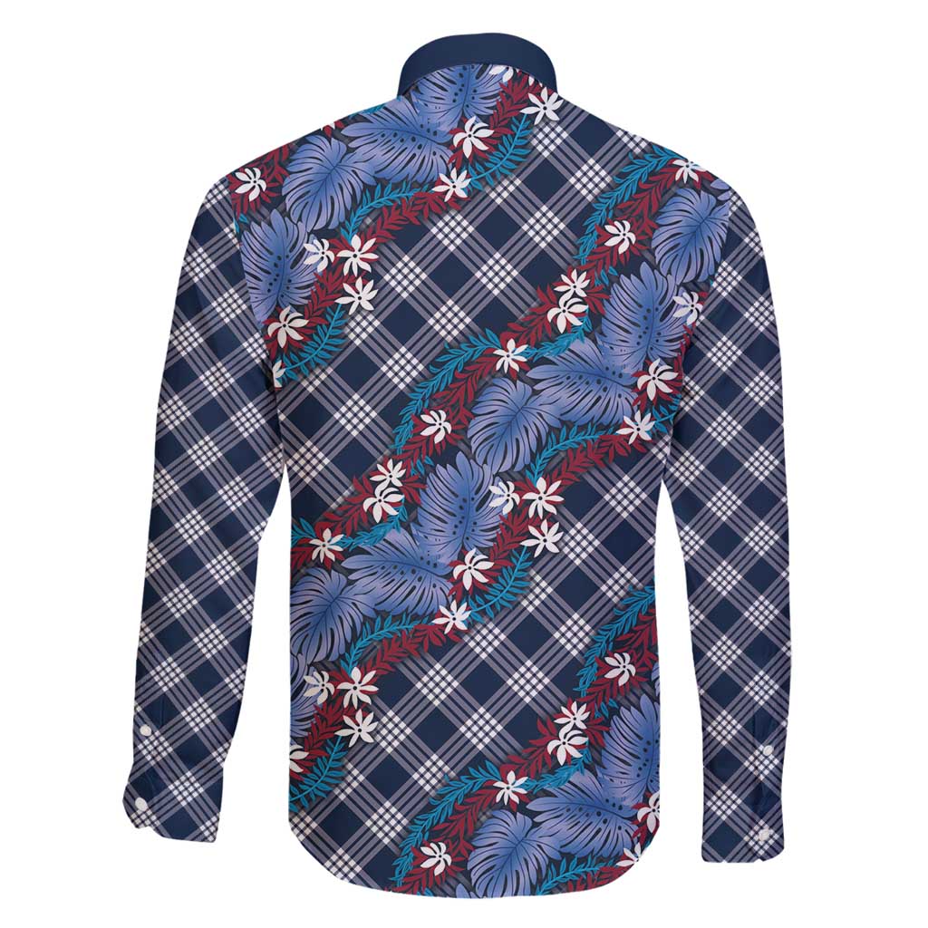 Polynesian Monstera Tiare Floral Family Matching Summer Maxi Dress and Hawaiian Shirt Royal Blue Tropical Plaid LT01 - Polynesian Pride