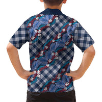 Polynesian Monstera Tiare Floral Hawaiian Shirt Royal Blue Tropical Plaid - Polynesian Pride