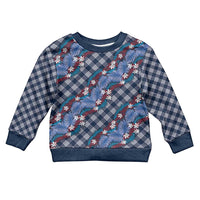 Polynesian Monstera Tiare Floral Kid Ugly Christmas Sweater Royal Blue Tropical Plaid - Polynesian Pride