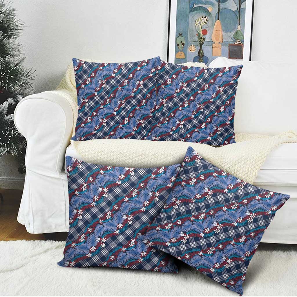 Polynesian Monstera Tiare Floral Pillow Cover Royal Blue Tropical Plaid - Polynesian Pride