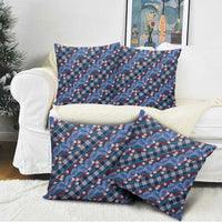 Polynesian Monstera Tiare Floral Pillow Cover Royal Blue Tropical Plaid - Polynesian Pride
