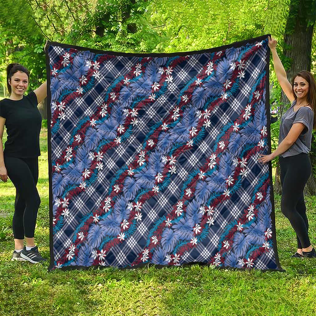 Polynesian Monstera Tiare Floral Quilt Royal Blue Tropical Plaid LT01 - Polynesian Pride