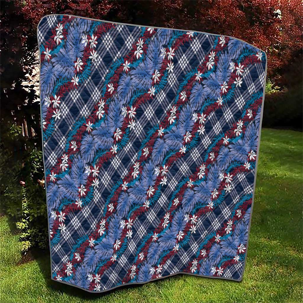 Polynesian Monstera Tiare Floral Quilt Royal Blue Tropical Plaid LT01 - Polynesian Pride