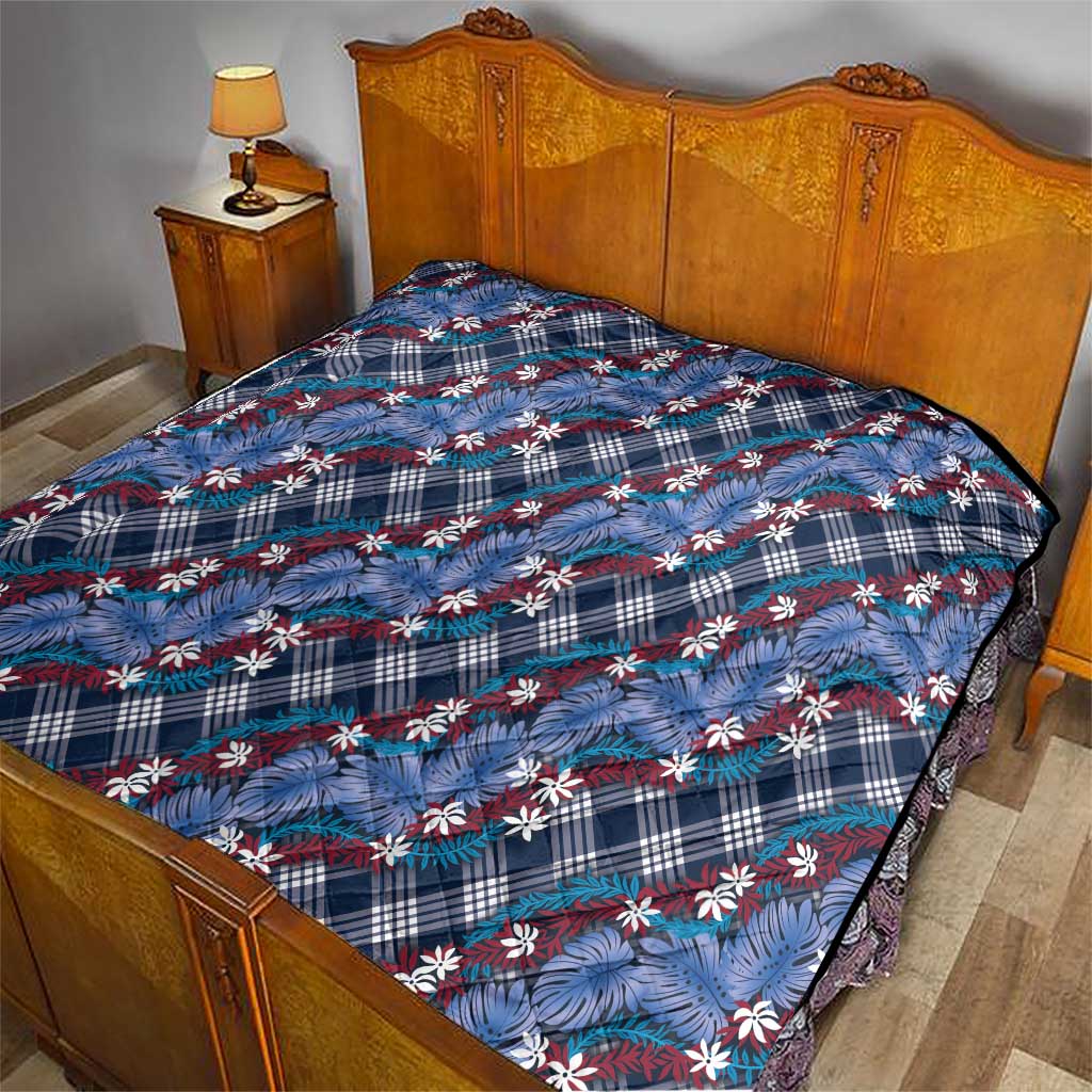 Polynesian Monstera Tiare Floral Quilt Royal Blue Tropical Plaid LT01 - Polynesian Pride