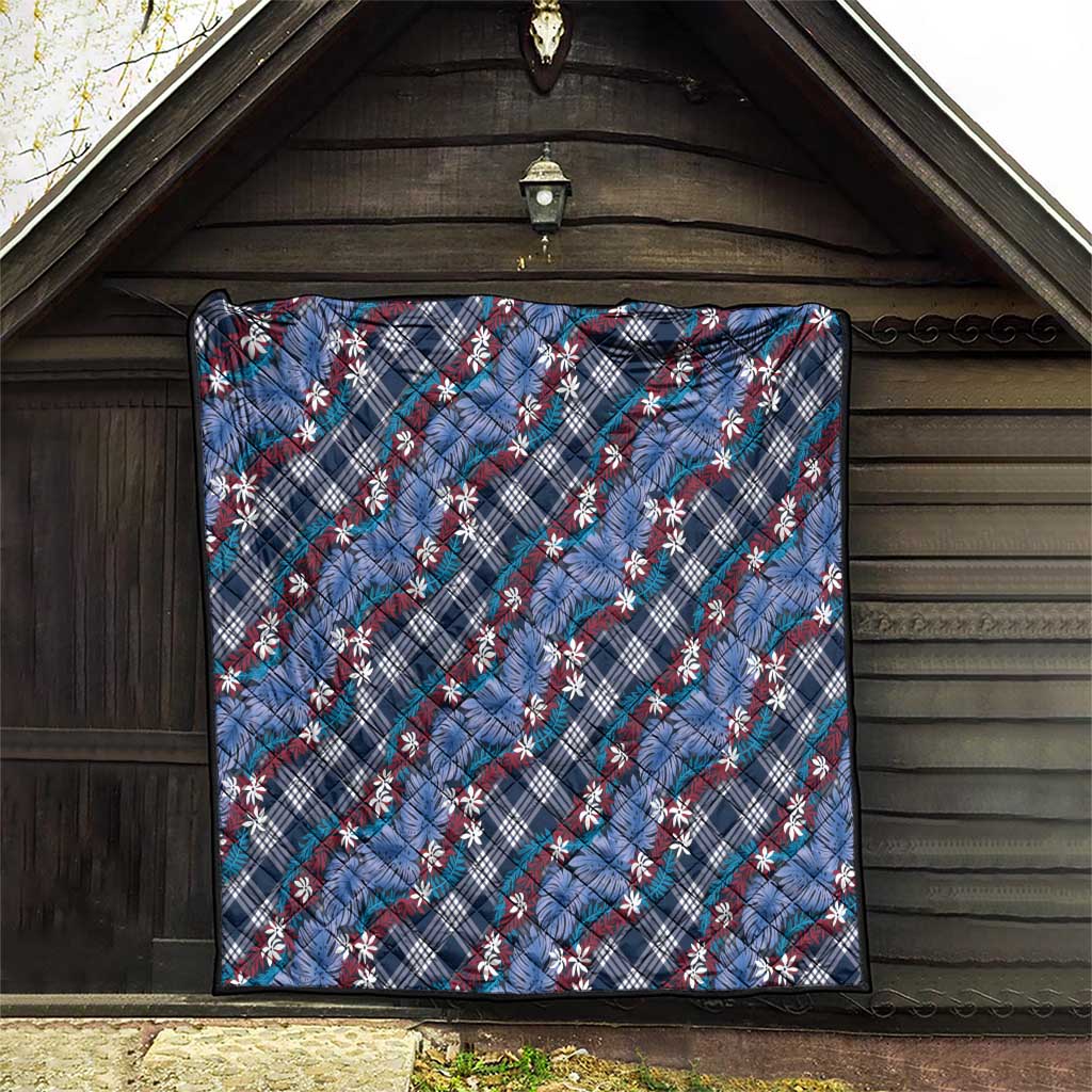 Polynesian Monstera Tiare Floral Quilt Royal Blue Tropical Plaid LT01 - Polynesian Pride