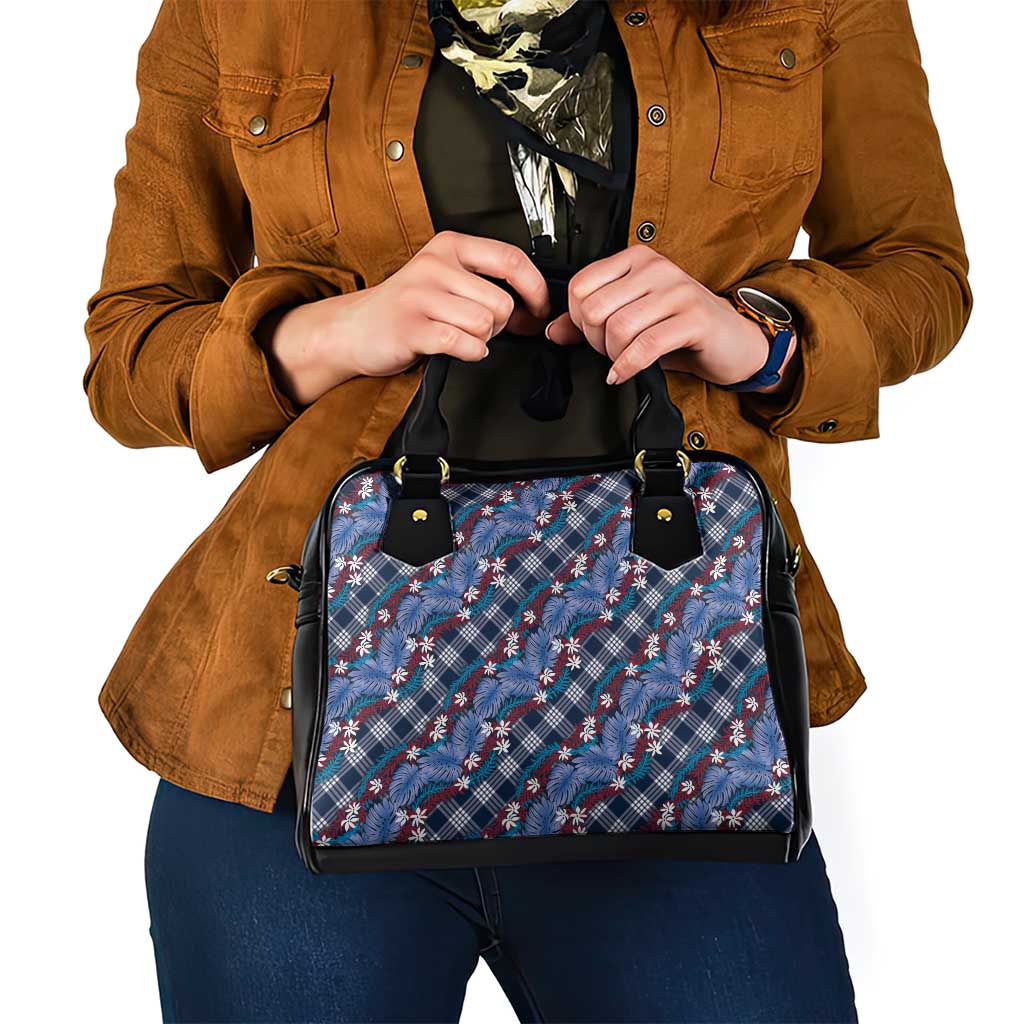 Polynesian Monstera Tiare Floral Shoulder Handbag Royal Blue Tropical Plaid - Polynesian Pride