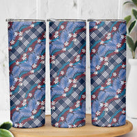 Polynesian Monstera Tiare Floral Skinny Tumbler Royal Blue Tropical Plaid LT01 - Polynesian Pride