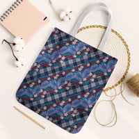 Polynesian Monstera Tiare Floral Tote Bag Royal Blue Tropical Plaid - Polynesian Pride