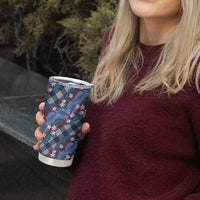 Polynesian Monstera Tiare Floral Tumbler Cup Royal Blue Tropical Plaid - Polynesian Pride