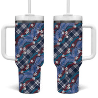 Polynesian Monstera Tiare Floral Tumbler With Handle Royal Blue Tropical Plaid LT01 One Size: 40 oz Blue - Polynesian Pride