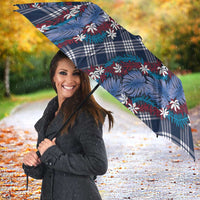 Polynesian Monstera Tiare Floral Umbrella Royal Blue Tropical Plaid LT01 - Polynesian Pride