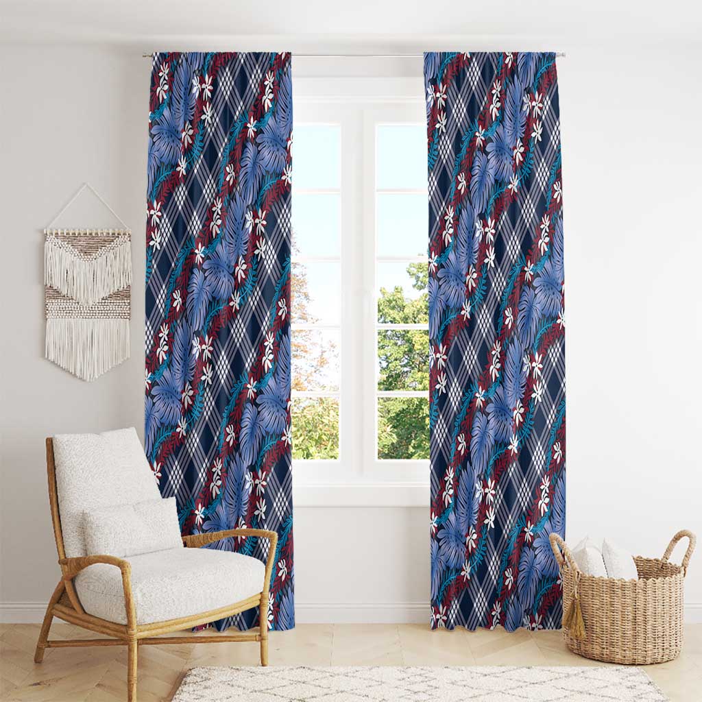 Polynesian Monstera Tiare Floral Window Curtain Royal Blue Tropical Plaid - Polynesian Pride