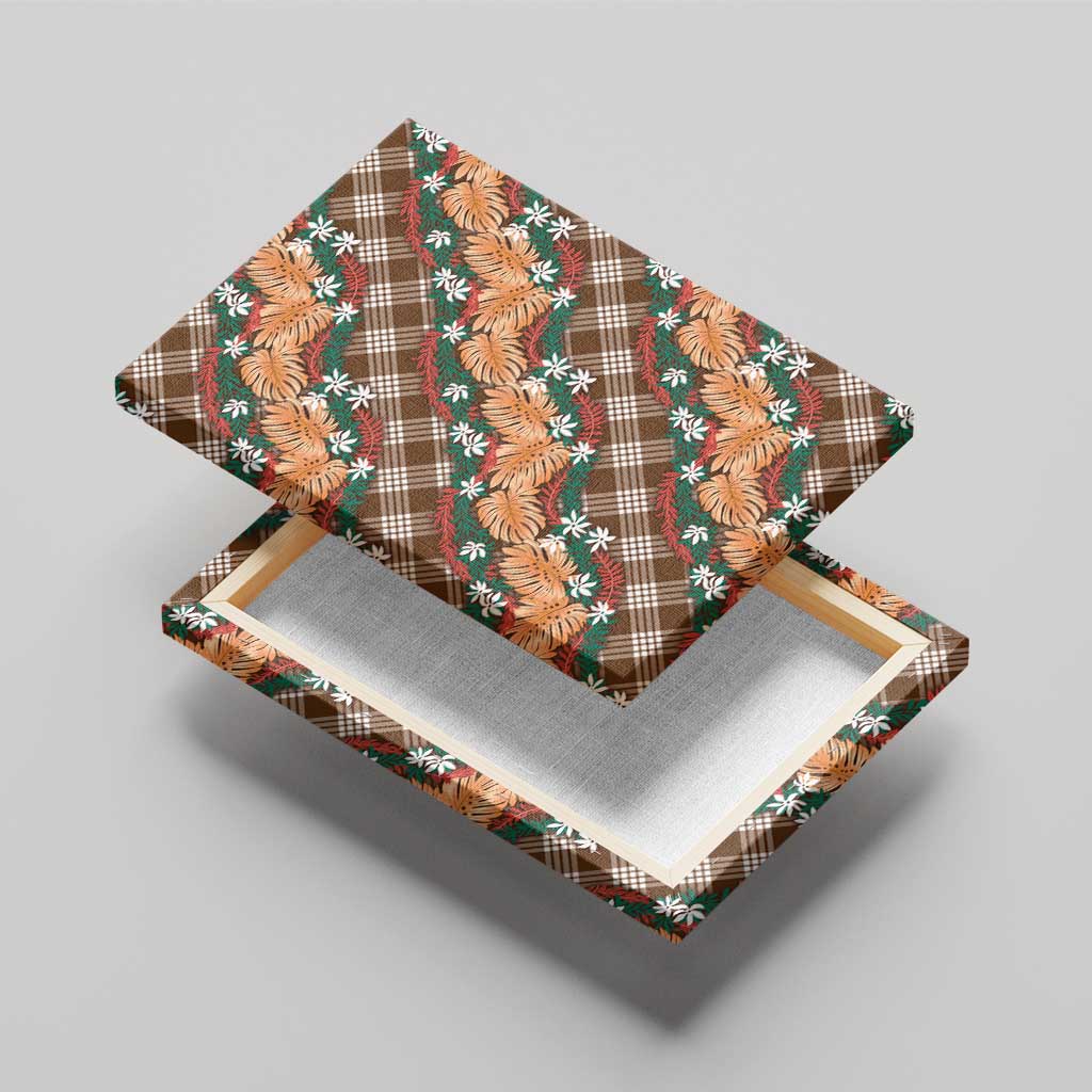 Polynesian Monstera Tiare Floral Canvas Wall Art Chocolate Brown Tropical Plaid - Polynesian Pride