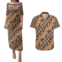 Polynesian Monstera Tiare Floral Couples Matching Puletasi and Hawaiian Shirt Chocolate Brown Tropical Plaid LT01 Brown - Polynesian Pride