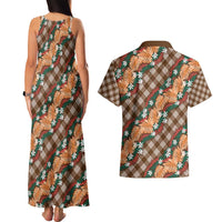 Polynesian Monstera Tiare Floral Couples Matching Tank Maxi Dress and Hawaiian Shirt Chocolate Brown Tropical Plaid LT01 - Polynesian Pride