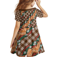 Polynesian Monstera Tiare Floral Family Matching Off The Shoulder Long Sleeve Dress and Hawaiian Shirt Chocolate Brown Tropical Plaid LT01 - Polynesian Pride