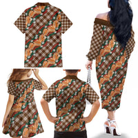 Polynesian Monstera Tiare Floral Family Matching Off The Shoulder Long Sleeve Dress and Hawaiian Shirt Chocolate Brown Tropical Plaid LT01 - Polynesian Pride