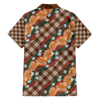 Polynesian Monstera Tiare Floral Family Matching Off The Shoulder Long Sleeve Dress and Hawaiian Shirt Chocolate Brown Tropical Plaid LT01 - Polynesian Pride