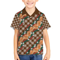 Polynesian Monstera Tiare Floral Family Matching Off The Shoulder Long Sleeve Dress and Hawaiian Shirt Chocolate Brown Tropical Plaid LT01 Son's Shirt Brown - Polynesian Pride