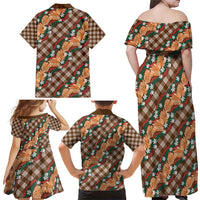 Polynesian Monstera Tiare Floral Family Matching Off Shoulder Maxi Dress and Hawaiian Shirt Chocolate Brown Tropical Plaid LT01 - Polynesian Pride