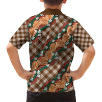 Polynesian Monstera Tiare Floral Family Matching Short Sleeve Bodycon Dress and Hawaiian Shirt Chocolate Brown Tropical Plaid LT01 - Polynesian Pride
