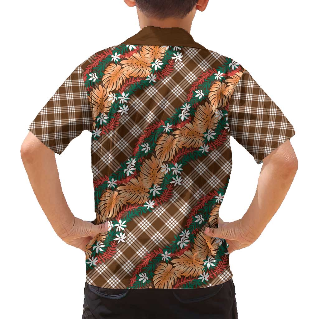 Polynesian Monstera Tiare Floral Family Matching Summer Maxi Dress and Hawaiian Shirt Chocolate Brown Tropical Plaid LT01 - Polynesian Pride