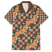 Polynesian Monstera Tiare Floral Family Matching Summer Maxi Dress and Hawaiian Shirt Chocolate Brown Tropical Plaid LT01 Dad's Shirt - Short Sleeve Brown - Polynesian Pride