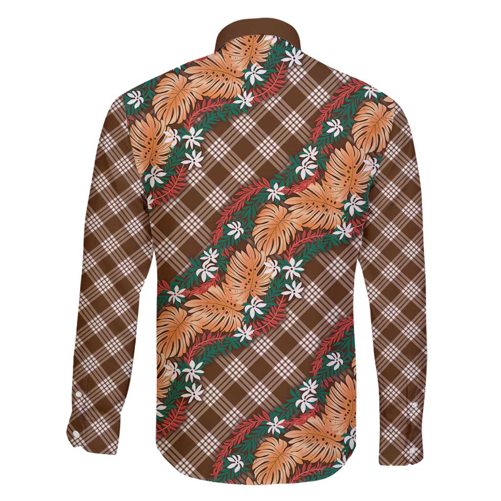 Polynesian Monstera Tiare Floral Family Matching Tank Maxi Dress and Hawaiian Shirt Chocolate Brown Tropical Plaid LT01 - Polynesian Pride
