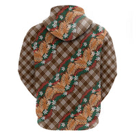 Polynesian Monstera Tiare Floral Hoodie Chocolate Brown Tropical Plaid LT01 - Polynesian Pride