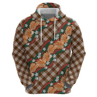 Polynesian Monstera Tiare Floral Hoodie Chocolate Brown Tropical Plaid LT01 - Polynesian Pride