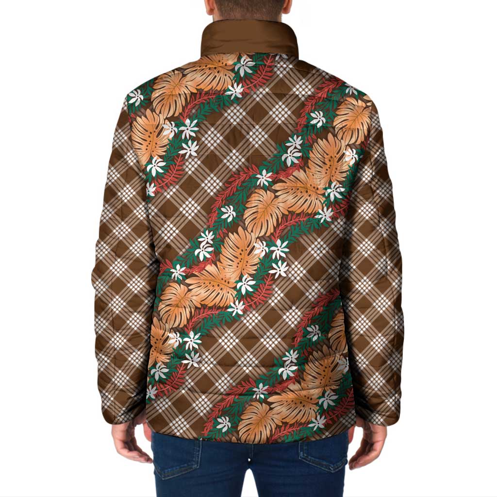 Polynesian Monstera Tiare Floral Padded Jacket Chocolate Brown Tropical Plaid LT01 - Polynesian Pride