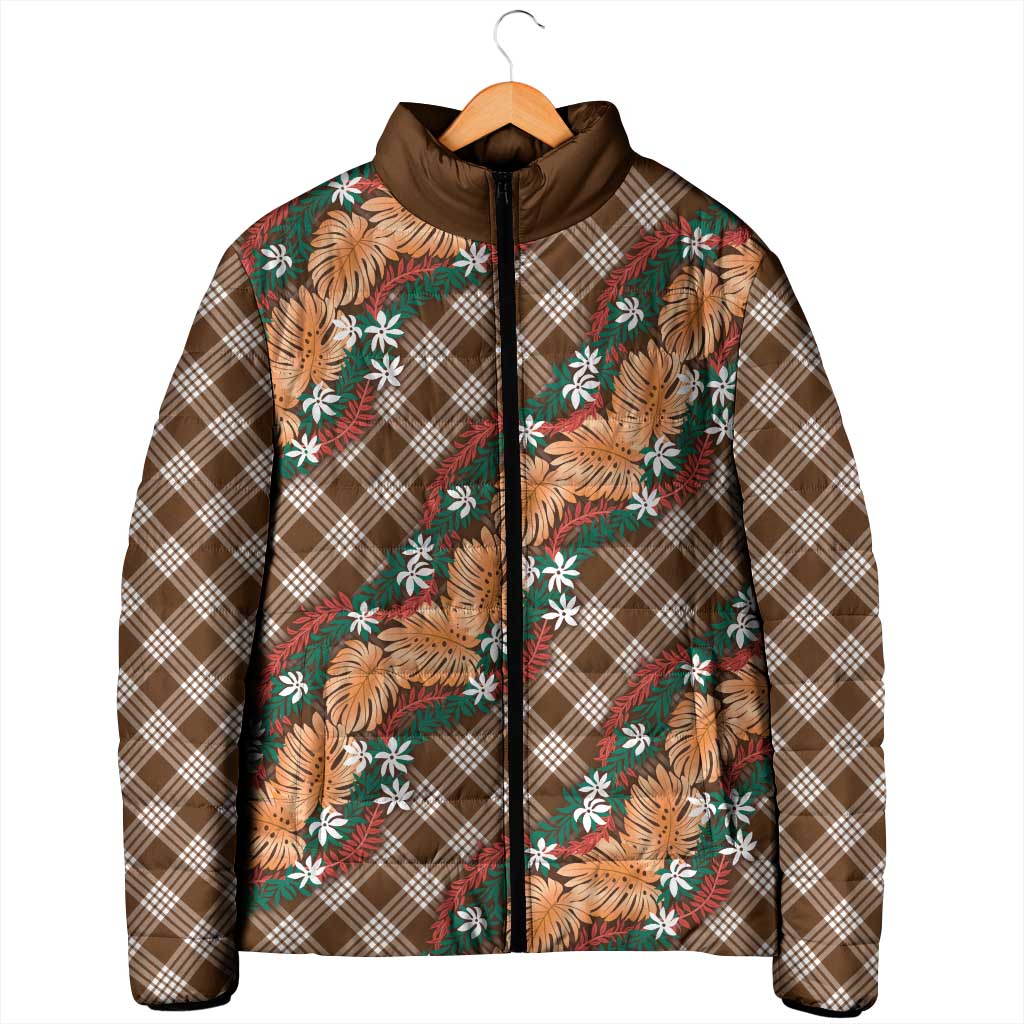 Polynesian Monstera Tiare Floral Padded Jacket Chocolate Brown Tropical Plaid LT01 - Polynesian Pride